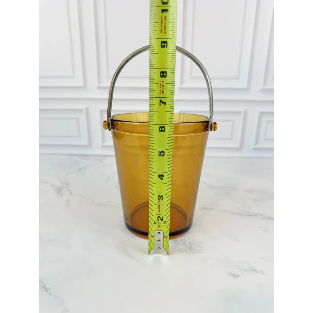 VTG Fostoria Amber Glass Ice Bucket MCM Barware Metal Handle 6